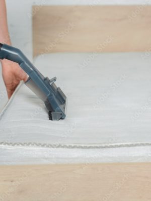 cropped view of cleaner holding vacuum cleaner while cleaning mattress